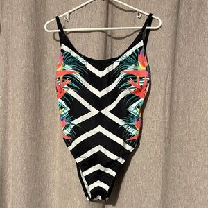 PINK Victoria's Secret Black and Multicolor One Piece Swimsuit NWT